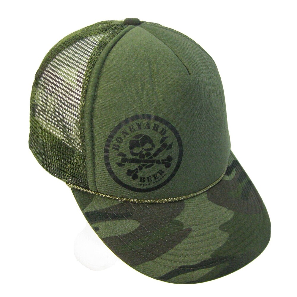 BONEYARD BREWING Men's Green Camo Adult Trucker Foam Mesh Cap Hat Snapback Beer